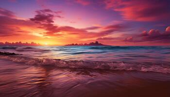 ai genererad solnedgång över vatten, natur skönhet reflekterad i lugn marinmålning genererad förbi ai foto