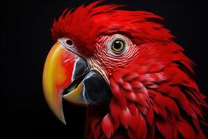 ai genererad röd papegoja huvud levande. generera ai foto