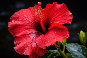 ai genererad röd hibiskus blomma. generera ai foto