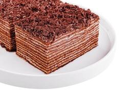 choklad kaka med sur grädde på tallrik foto
