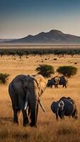 ai genererad savann safari vilda djur och växter betning tvärs över omfattande afrikansk slätter foto