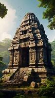 ai genererad gammal tempel sten strukturer stående mitt i djungel tak foto