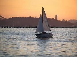 berkeley, ca, 2008 - segelbåt under segla tidigt kväll på san francisco bukt foto