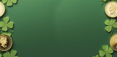 ai genererad st. Patricks dag. ram av dekorativ klöver löv på grön bakgrund foto