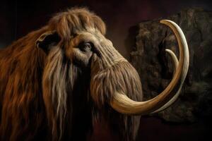 ai genererad närbild porträtt av mammut med enorm betar. generativ ai foto
