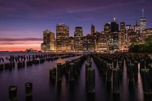 rosa solnedgång och de ny york stad horisont och lägre manhattan foto