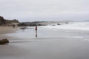 mendocino, ca, 2011 - människor på strand nordlig kalifornien mulen dag i sommar foto