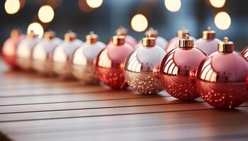 ai genererad jul dekoration, vinter- firande, jul lampor belysa skinande ornament genererad förbi ai foto