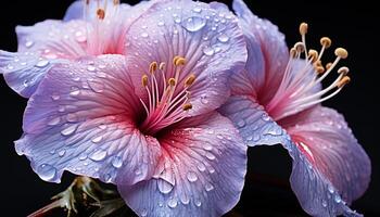 ai genererad vibrerande hibiskus blomma, våt med regndroppe, ställer ut natur elegans genererad förbi ai foto