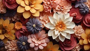 ai genererad abstrakt blommig mönster i mång färgad kronblad, symboliserar skönhet och elegans genererad förbi ai foto