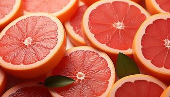 ai genererad färsk grapefrukt skiva, saftig och mogen, natur friska, färgrik mellanmål genererad förbi ai foto