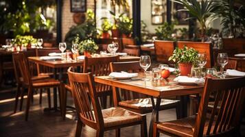 ai genererad tabell miljö på restaurang, generativ ai bild av Semester middag tabell. foto