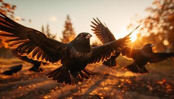 ai genererad fåglar i flyg symbolisera frihet och andlighet i natur genererad förbi ai foto