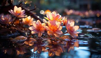 ai genererad de vibrerande lotus blomma speglar skönhet i natur lugn genererad förbi ai foto