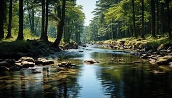 ai genererad lugn scen natur skönhet i en sommar skog landskap genererad förbi ai foto