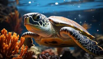 ai genererad en skön hav sköldpadda simning i de blå under vattnet genererad förbi ai foto