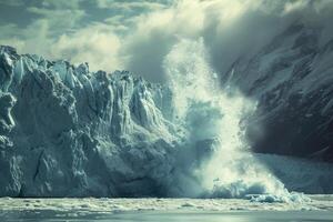 ai genererad glaciär kollaps bakgrund foto