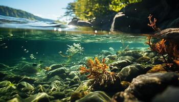 ai genererad under vattnet skönhet fisk, korall, hav liv, tropisk klimat, blå genererad förbi ai foto