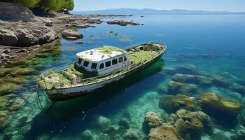 ai genererad sommar resa Yacht segel genom lugn blå vattnen, utforska förlisning genererad förbi ai foto