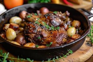 ai genererad unna sig i franska tradition, coq au vin - en kulinariska mästerverk foto