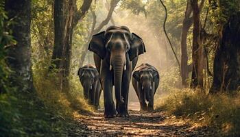 ai genererad elefanter ströva omkring fritt i de lugn afrikansk vildmark genererad förbi ai foto