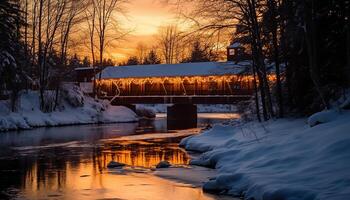 ai genererad vinter- natt snö täckt landskap, lugn scen, upplyst förbi månsken genererad förbi ai foto