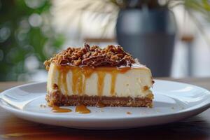 ai genererad salt ljuv symfoni, förtjusande i saltade kola pretzel cheesecake. generativ ai foto