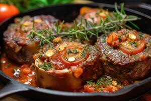 ai genererad anbud och smakrik, osso buco - en klassisk italiensk maträtt. generativ ai foto