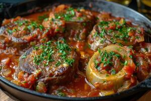 ai genererad anbud och smakrik, osso buco - en klassisk italiensk maträtt. generativ ai foto