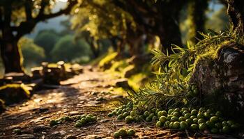 ai genererad lugn äng, grön träd, färsk luft, natur skönhet omger genererad förbi ai foto