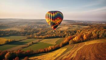 ai genererad varm luft ballong flygande över berg landskap, en spännande äventyr genererad förbi ai foto