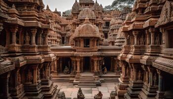 ai genererad gammal sandsten ruiner avslöja de andlighet av hinduism gammal civilisation genererad förbi ai foto