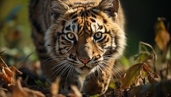 ai genererad majestätisk bengal tiger, endangered skönhet, stirrande i de vildmark genererad förbi ai foto