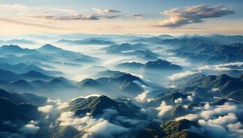 ai genererad majestätisk berg topp, himmel blå, natur skönhet i panorama- se genererad förbi ai foto