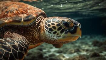 ai genererad en skön hav sköldpadda simning i de tropisk blå vatten genererad förbi ai foto