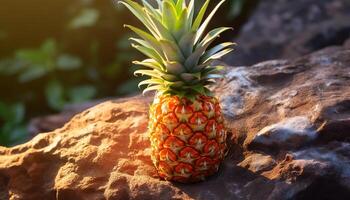 ai genererad friskhet och sötma i en tropisk ananas skiva genererad förbi ai foto