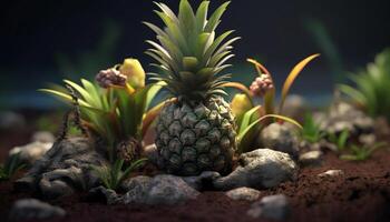 ai genererad färsk ananas, en tropisk frukt, symboliserar friska äter genererad förbi ai foto