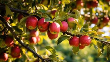 ai genererad friskhet och natur i en grön äpple träd genererad förbi ai foto