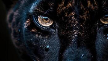 ai genererad söt hund stirrande med blå ögon, svart päls genererad förbi ai foto