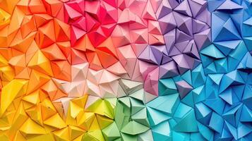 ai genererad abstrakt tapet bakgrund funktioner färgrik origami papper, ai genererad. foto