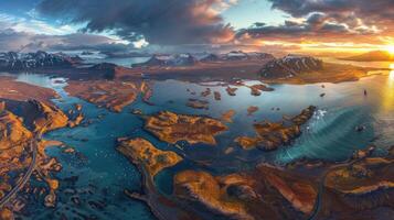 ai genererad gå ombord på en naturskön väg resa genom de hisnande natur landskap, fångad i ett antenn panorama. ai genererad. foto