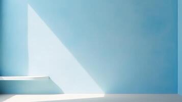 ai genererad abstrakt blå interiör tom vägg bakgrund med solljus foto
