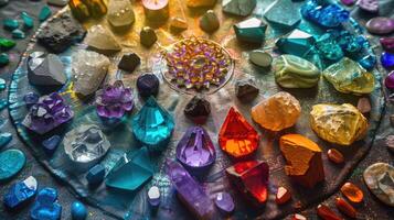 mineraler, kristaller, semi dyrbar ädelstenar, magi fortfarande liv för kristall energi helande, foto