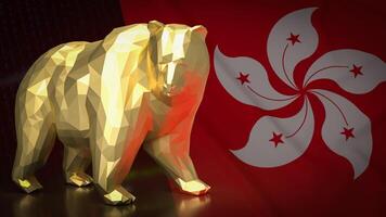 de guld Björn på hong kong flagga för företag begrepp 3d tolkning. foto