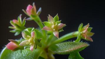 ai genererad vibrerande saftig makro närbild fångande delikat rosa blommor och bra texturer badade i mjuk naturlig ljus foto