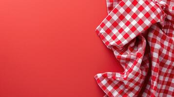 ai genererad klassisk röd rutig bordsduk skapar en charmig bakgrund, ai genererad. foto
