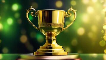 ai genererad gyllene kopp tilldela pris- trofén för vinnare mästare konkurrens kopia Plats för text på bokeh bakgrund foto