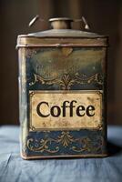 ai genererad årgång charm, klassisk te antik tenn återanvänds med de text kaffe foto