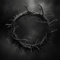 ai genererad de krona av taggar av Jesus på en svart bakgrund foto