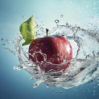 ai genererad ett äpple är varelse stänkte med vatten foto